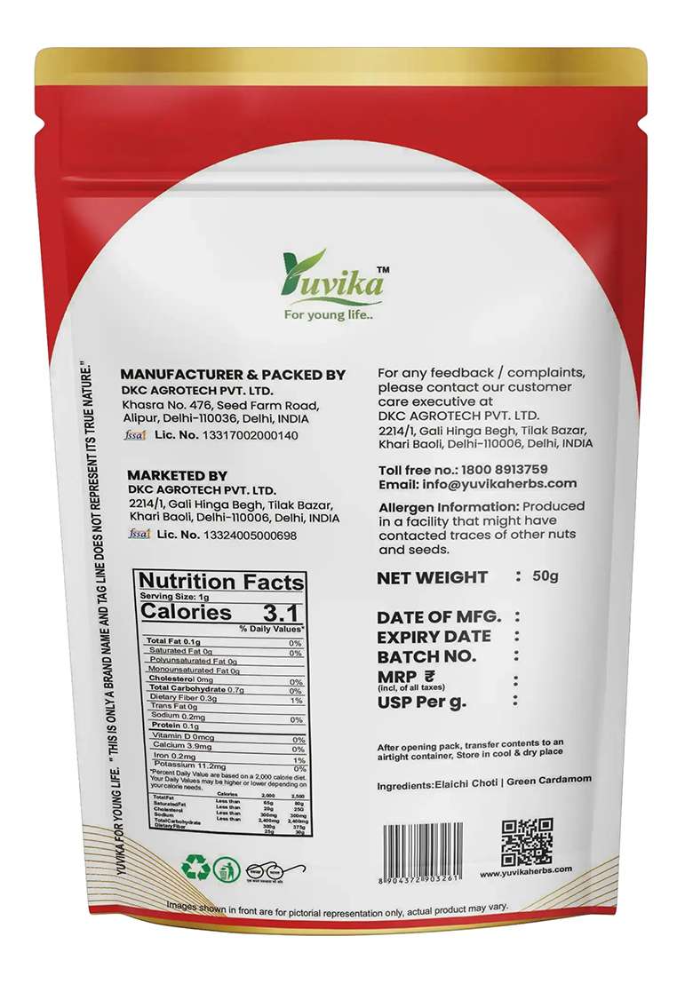 Yuvikaherbs Elaichi Choti - Green Cardamom 50Gm Pack of 1 - Indya