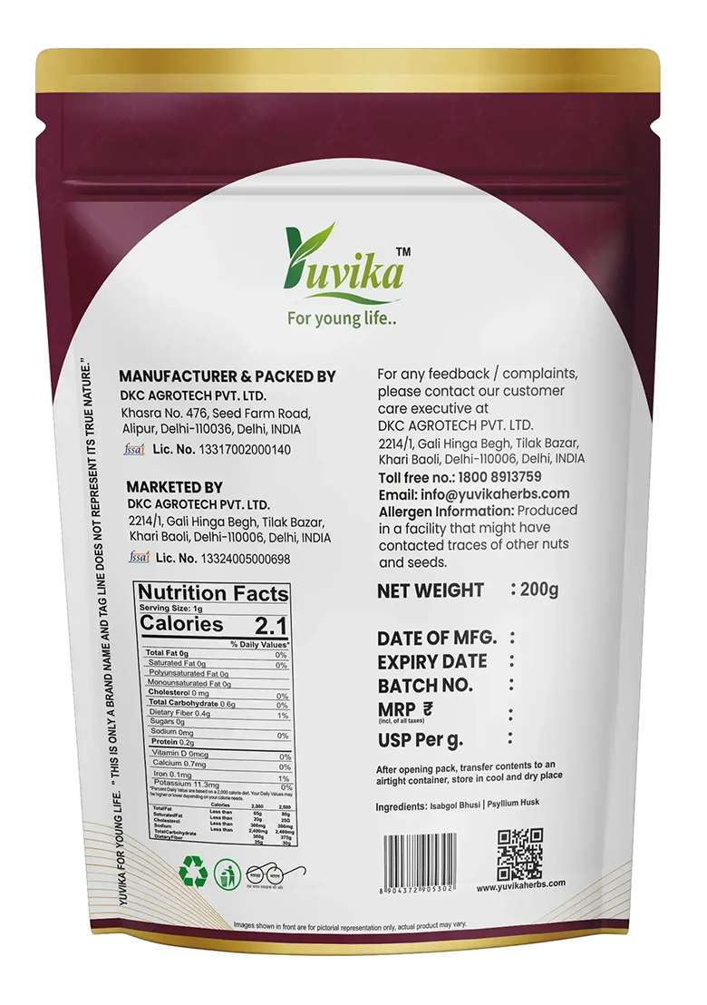 Yuvikaherbs Isabgol Bhusi 200Gm Pack of 1 - Indya