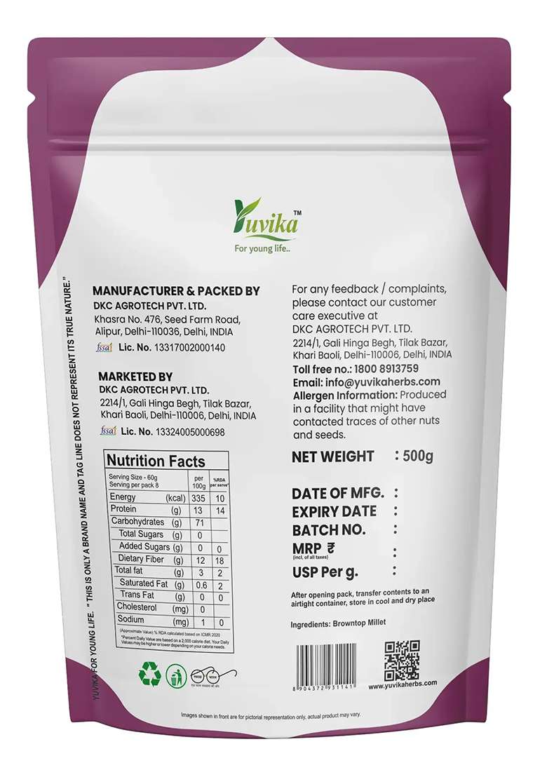 Yuvikaherbs Browntop Millets - Andua 500gm Pack of 1 - Indya