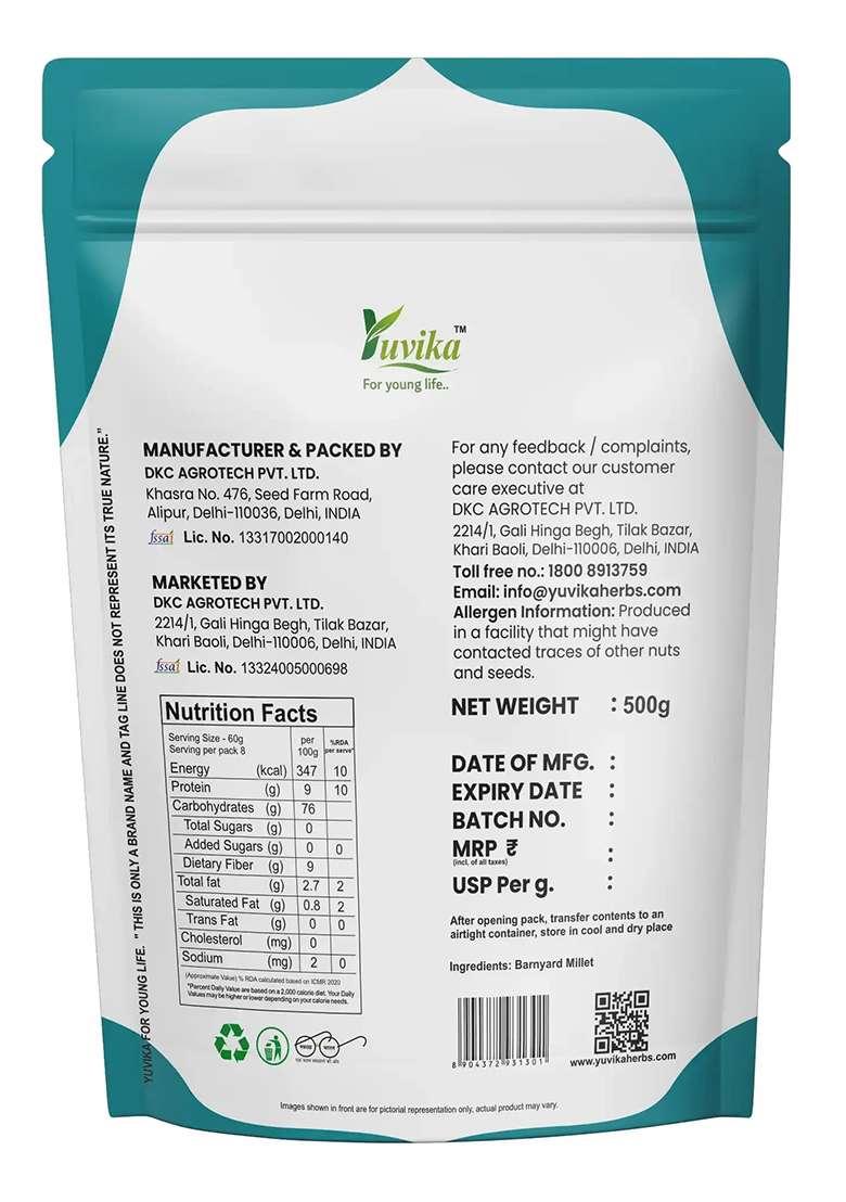 Yuvikaherbs Barnyard Millets - Samwa - 500gm - Pack of 1 - Indya