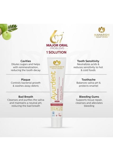 Maharishi Ayurveda Ayurdent Classic Toothpaste|Unique Saliva Balancing Formula|For Toothache,Bleeding Gums,Sensitivity,Cavities,Plaque & Bad Breath|Non Foaming,Sls Fluoride Free|Pack Of 1