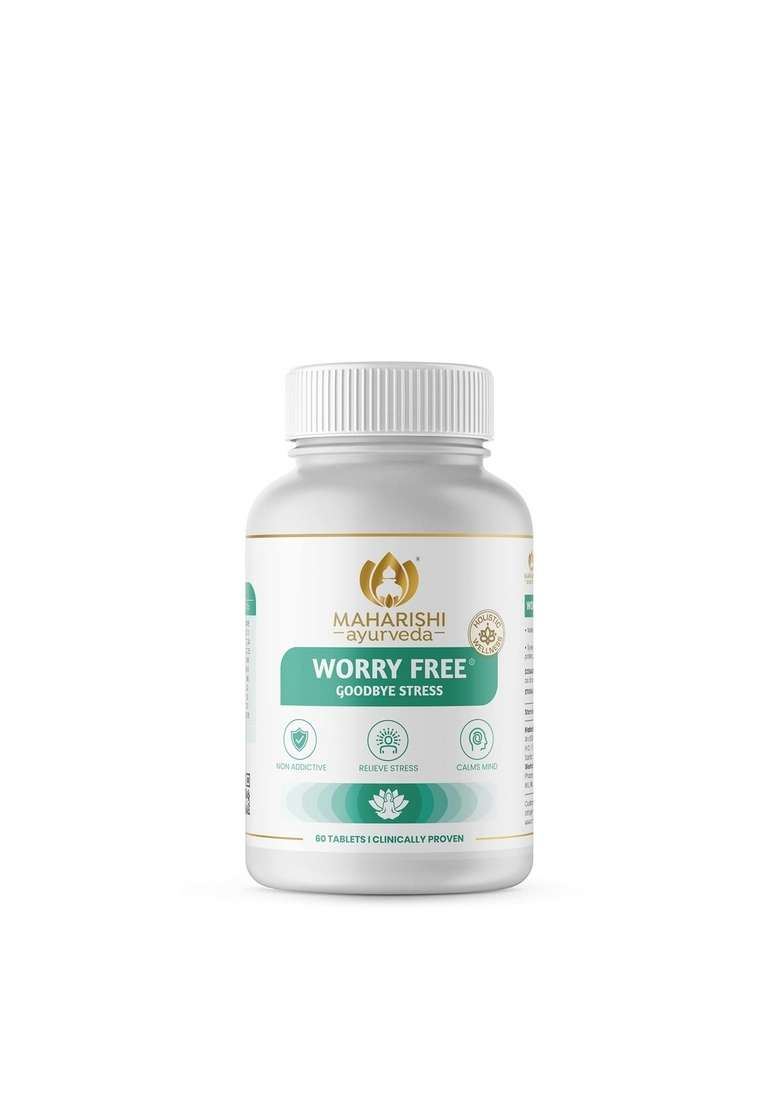 Maharishi Ayurveda Ashwagandha Worry Free Ayurvedic Tablets, Help Keeps The Mind And Body Calm Relaxed Non Addictive By 60 Tablets Pack Of 1 - Indya