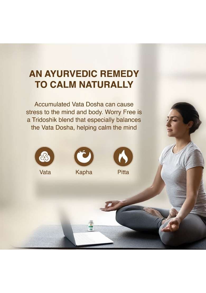 Maharishi Ayurveda Ashwagandha Worry Free Ayurvedic Tablets, Help Keeps The Mind And Body Calm Relaxed Non Addictive By 60 Tablets Pack Of 1 - Indya