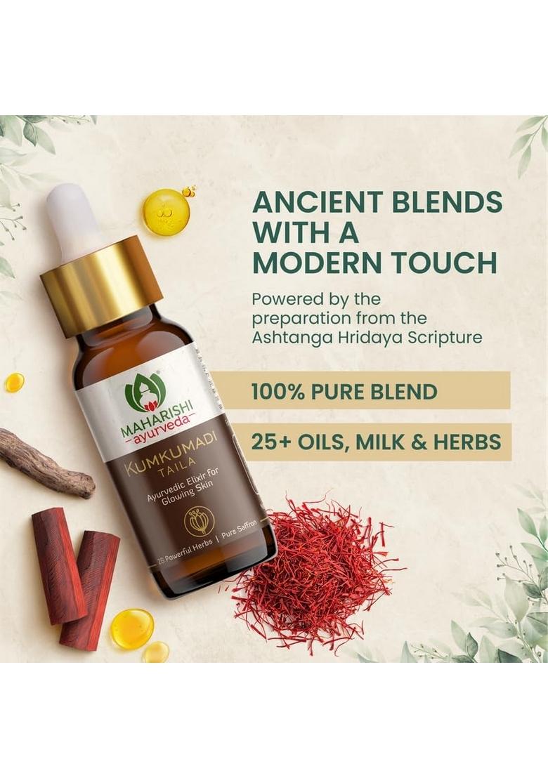 Maharishi Ayurveda Kumkumadi Tailam 10 Ml Pack Of 1 Face Serum Oil For Glowing Skin And Even Complexion Made With Potent Herbs Ideal All Types No Side Effects