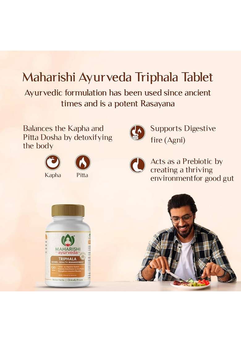 Maharishi Ayurveda Triphala Tablets 1000Mg 120 | Supports Healthy Digestion Improves Bowel Wellness| Relieves Constipation Pure Herbs Used |100% Ayurvedic (Pack Of 1)) - Indya