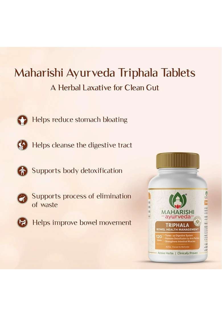 Maharishi Ayurveda Triphala Tablets 1000Mg 120 | Supports Healthy Digestion Improves Bowel Wellness| Relieves Constipation Pure Herbs Used |100% Ayurvedic (Pack Of 1)) - Indya