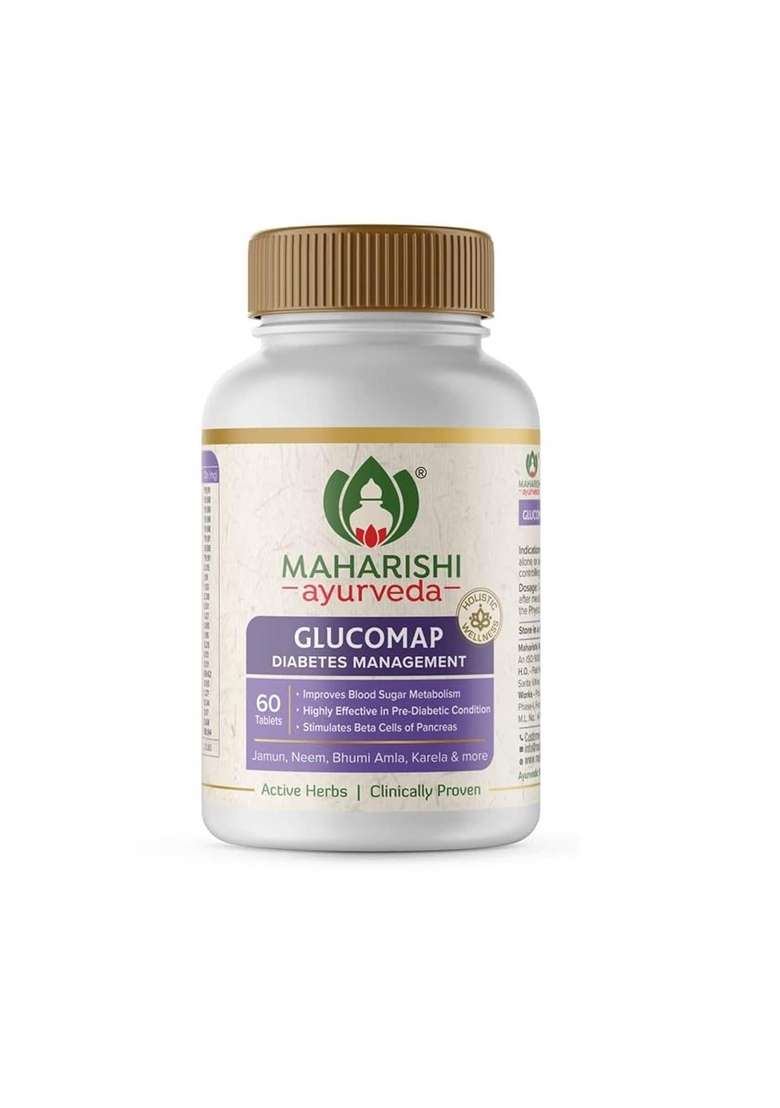 Maharishi Ayurveda Glucomap For Diabetes Management With Jamun,Karela,Neem,Arjuna Help Control Blood Sugar Levels Natural Glucose Regulator Helps In Metabolism 60 Tablets Pack Of 1 - Indya