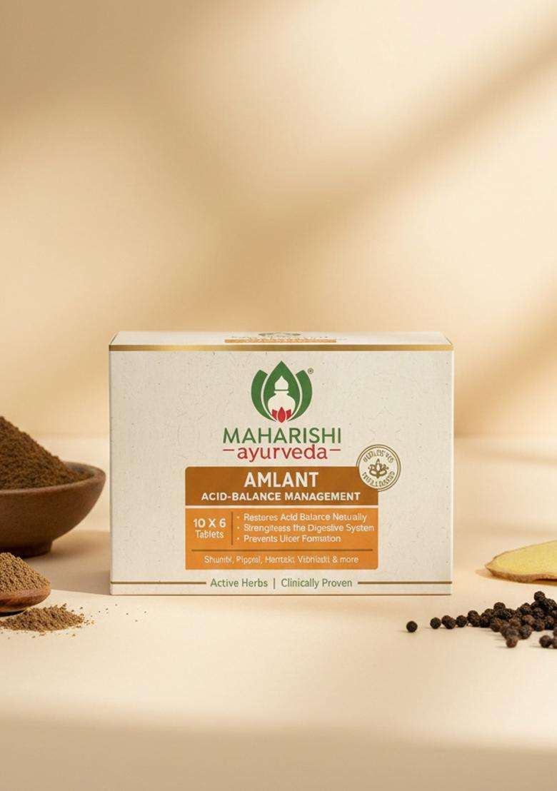 Maharishi Ayurveda Amlant For Acidity Heartburn Gas & Bloating, Strengthens Digestive System Helps In Reducing Recurrence Quick Relief From Clinically Proven Enriched With Haritaki And Other 14 Potent Herbs 60 Tablets Pack Of 1 - Indya
