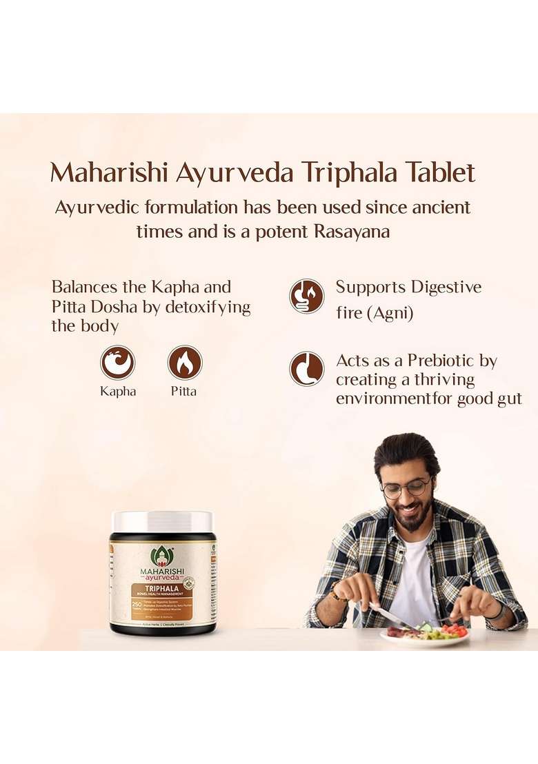 Maharishi Ayurveda Triphala Tablets 1000 Mg | Supports Healthy Digestion Improves Bowel Wellness| Relieves Constipation Pure Herbs Used |100% Ayurvedic (250 (Pack Of 1)) - Indya