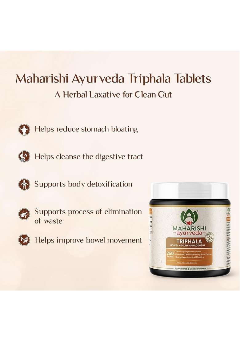 Maharishi Ayurveda Triphala Tablets 1000 Mg | Supports Healthy Digestion Improves Bowel Wellness| Relieves Constipation Pure Herbs Used |100% Ayurvedic (250 (Pack Of 1)) - Indya