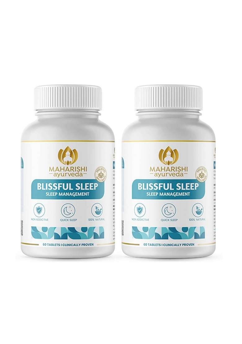 Maharishi Ayurveda Blissful Sleep Tablets For Management | Clinically Researched And Non-Habit Forming Melatonin - Rasayanam With Ashwagandha Promotes Deep (60 Count (Pack Of 2)) - Indya