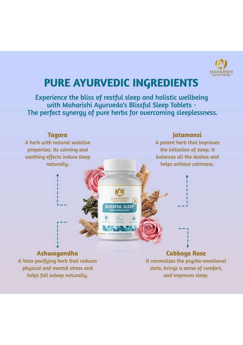 Maharishi Ayurveda Blissful Sleep Tablets For Management | Clinically Researched And Non-Habit Forming Melatonin - Rasayanam With Ashwagandha Promotes Deep (60 Count (Pack Of 2)) - Indya
