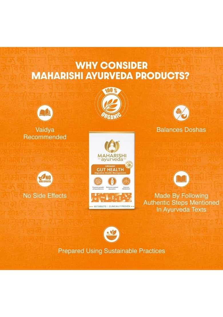 Maharishi Ayurveda Gut Health Tablets - 100% Ayurvedic & Organic | Enhance Nutrient Absorption Digestion For Overall 60 (Pack Of 1) - Indya