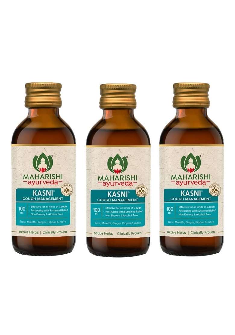 Maharishi Ayurveda Kasni Cough Syrup With Kanth Sudha | Ayurvedic Hot Sip Relief Products For Kids Dry Chronic Non-Drowsy Non- Habit Forming| Non-Alcoholic 100 Ml Pack Of 3 - Indya