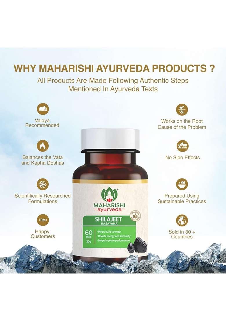 Maharishi Ayurveda Shilajeet Rasayana 500 Mg | Natural & Pure Shilajit For Strength, Stamina Endurance 60 Tablets Pack - Indya