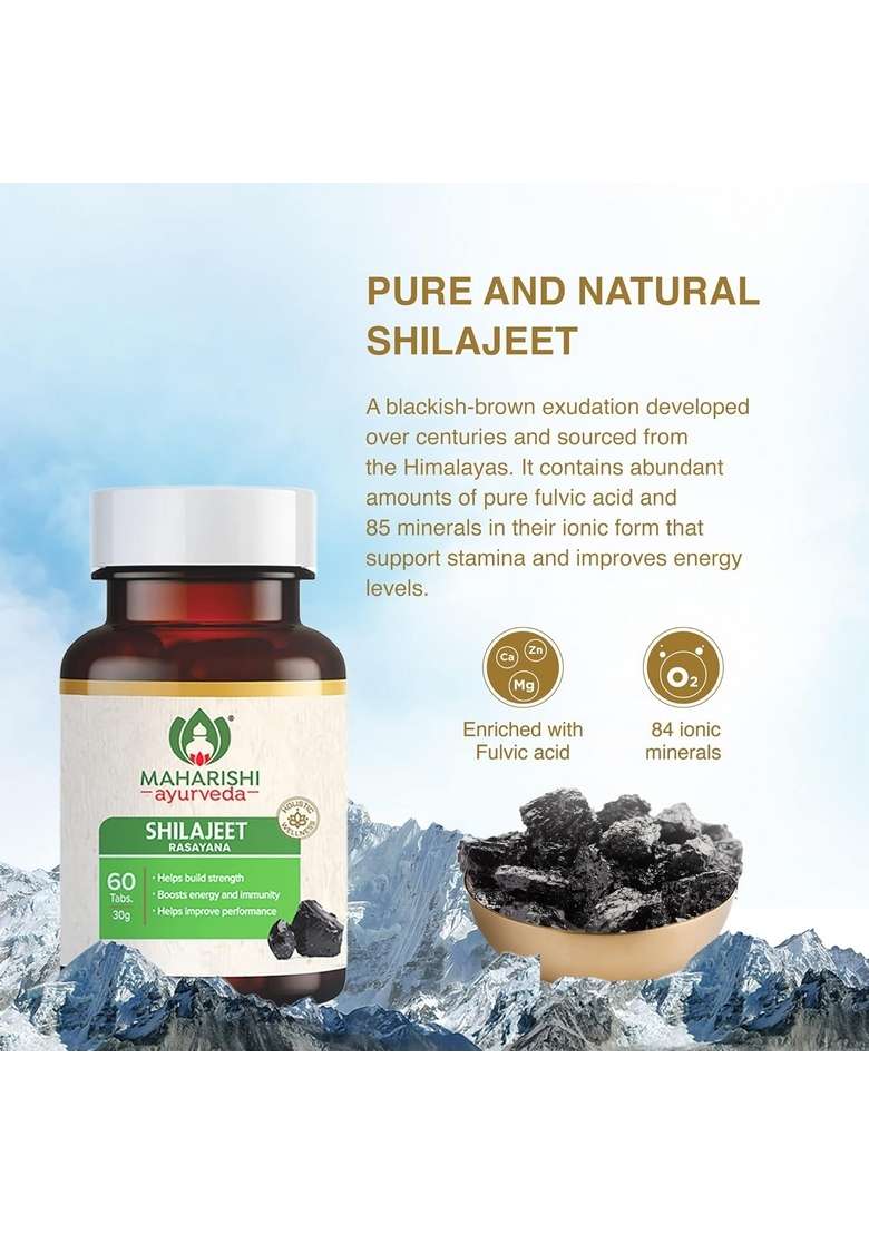 Maharishi Ayurveda Shilajeet Rasayana 500 Mg | Natural & Pure Shilajit For Strength, Stamina Endurance 60 Tablets Pack - Indya