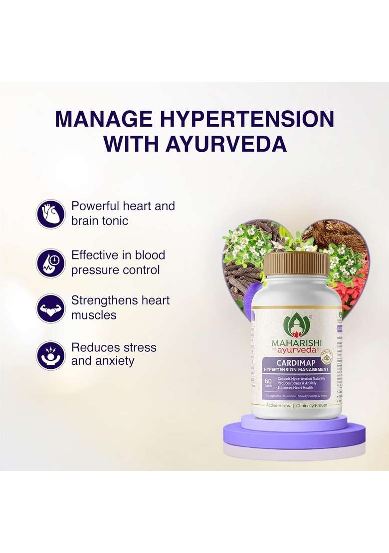 Maharishi Ayurveda Cardimap | Helps Normalises Blood Pressure Naturally Unique Formulation Synergy Of 5 Herbs 30 Days Pack (60 Tab) - Indya