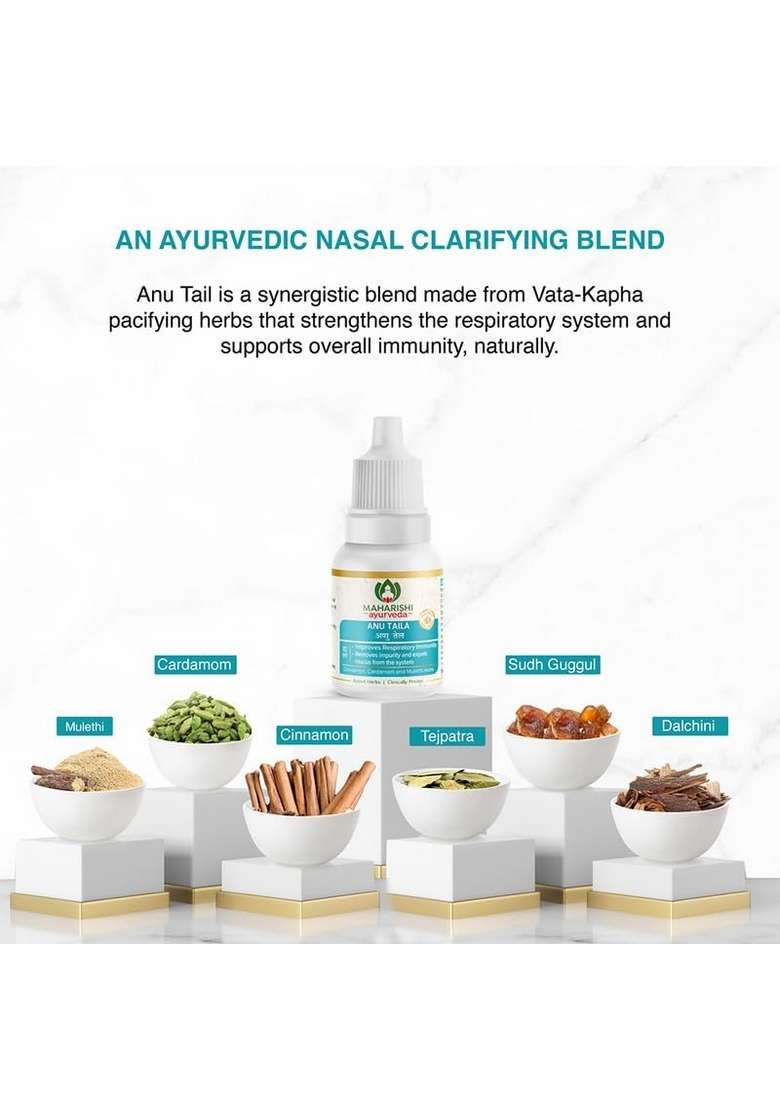 Maharishi Ayurveda Anu Taila - Nasal Congestion Relief Oil | Migraine & Sinusitis Treatment Improve Sensory Perception Herbal Formula 10 Ml (Pack Of 3) - Indya