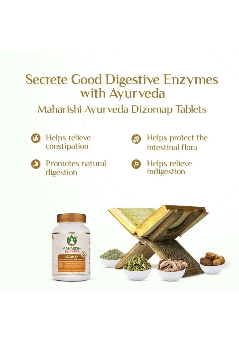 Maharishi Ayurveda Dizomap, Ayurvedic Tablet Medicine For Indigestion & Constipation, Improves Liver Functioning Intestinal Flora, Saunf, Sonth, Sanay Chhoti Harad, 60 Days, 30 Days Pack - Indya