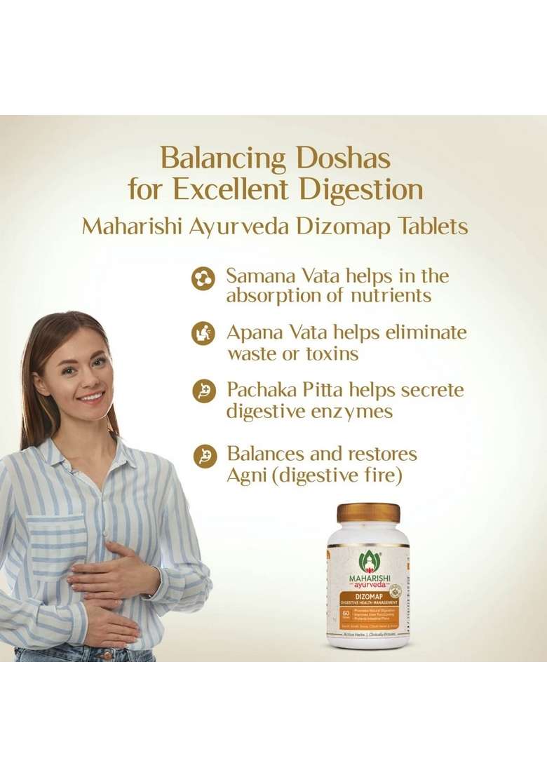 Maharishi Ayurveda Dizomap, Ayurvedic Tablet Medicine For Indigestion & Constipation, Improves Liver Functioning Intestinal Flora, Saunf, Sonth, Sanay Chhoti Harad, 60 Days, 30 Days Pack - Indya