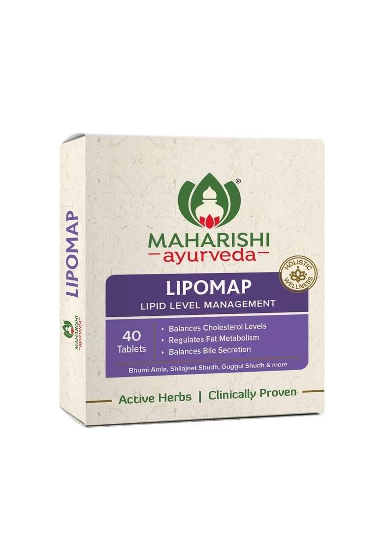 Maharishi Ayurveda Lipomap | Ayurvedic Medicine For Cholesterol Management| Highly Effective Herbs Assists In Managing Daily Stress 40 Tablets Pack Of 1 - Indya