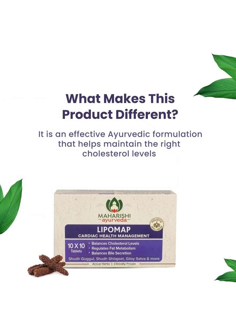 Maharishi Ayurveda Lipomap | Ayurvedic Medicine For Cholesterol Management| Highly Effective Herbs Assists In Managing Daily Stress 40 Tablets Pack Of 1 - Indya