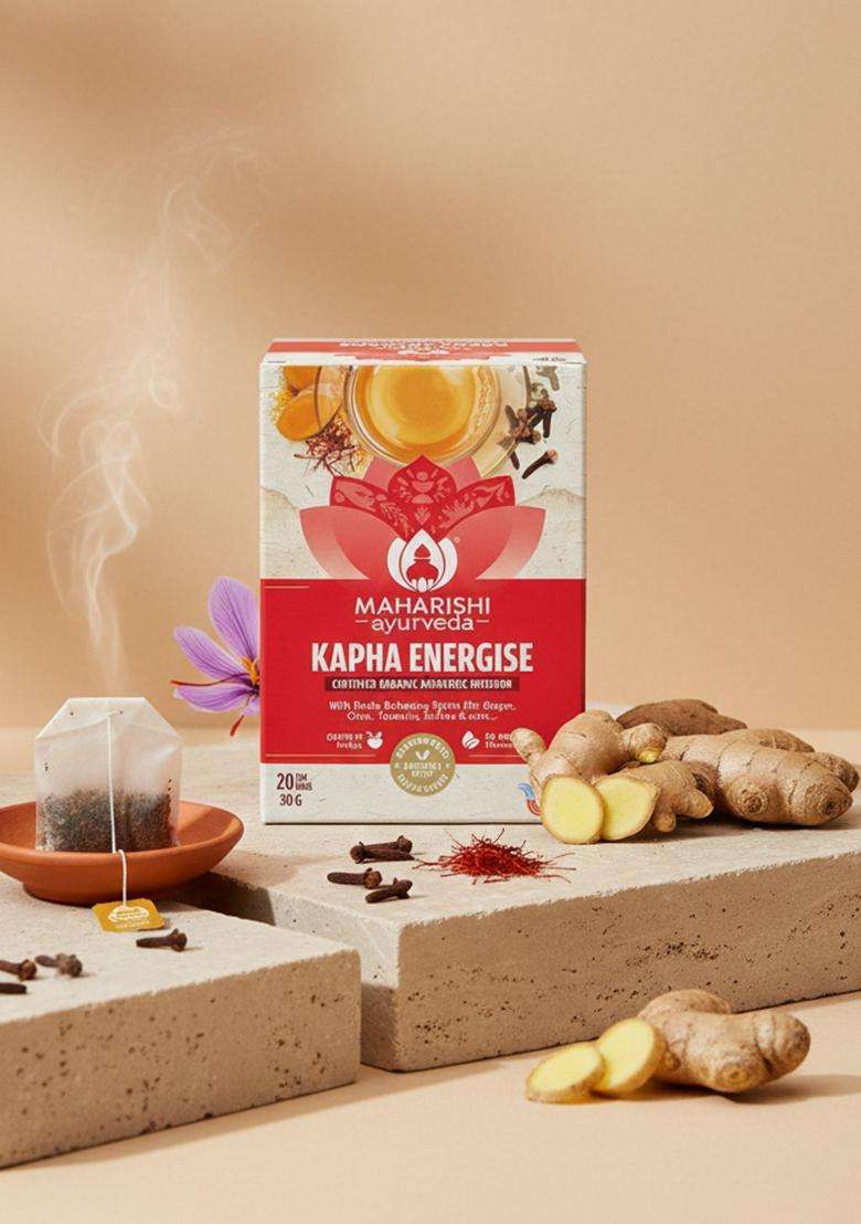 Maharishi Ayurveda Kapha Energise Herbal Tea | Ayurvedic, Caffeine-Free, Ecocert Certified Organic Boosts Energy, Improves Focus, Supports Digestion & Promotes Respiratory Clarity 20 Bags, 30G - Indya