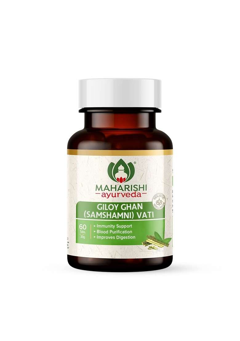 Maharishi Ayurveda Giloy Ghan Vati - 100% Natural Immunity Boosting Tablets | Enhances Strength & Stamina Fights Fatigue Detoxifies The Body (Giloy Ghan, 60 (Pack Of 1)) - Indya