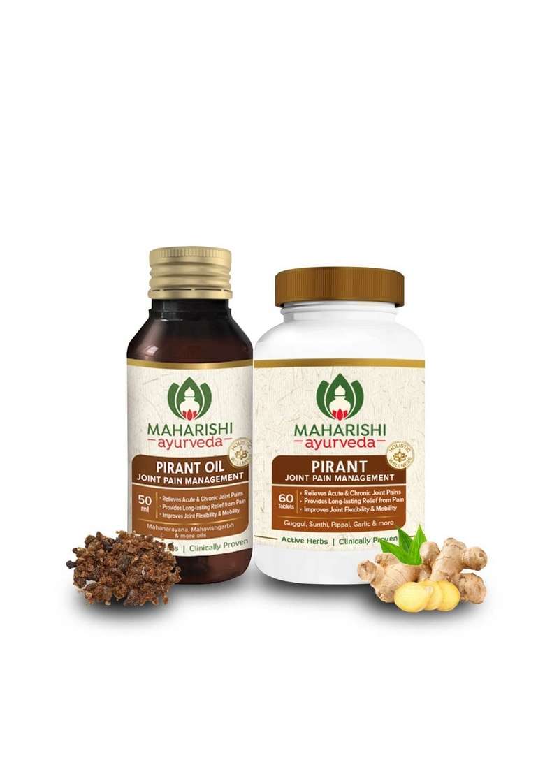Maharishi Ayurveda Joint Pain Relief Combo Of Pirant Tablets & Oil | Supplement For Joints Osteoartheritis, Spondylytis Morning Stiffness - 60 50 Ml - Indya
