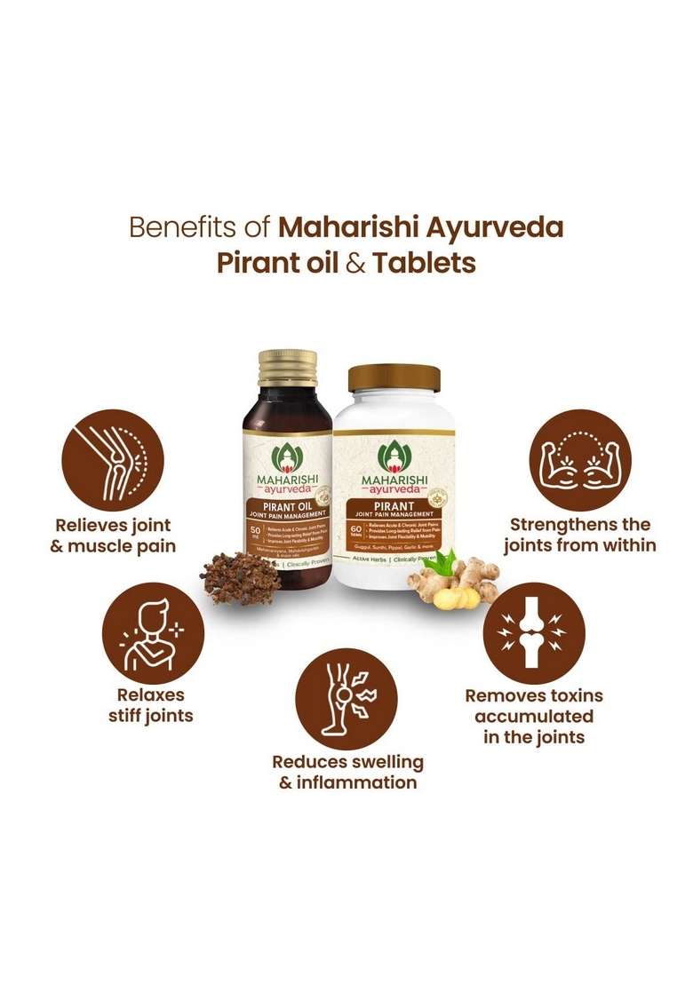 Maharishi Ayurveda Joint Pain Relief Combo Of Pirant Tablets & Oil | Supplement For Joints Osteoartheritis, Spondylytis Morning Stiffness - 60 50 Ml - Indya