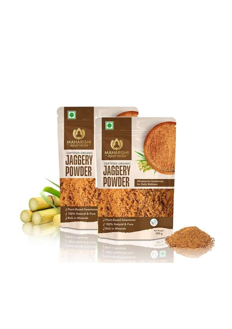 Maharishi Ayurveda Organic Jaggery Powder Net Weight - 500G | 100% Natural And Pure No Added Colours Plant-Based Sweetener Rich In Minerals Pack Of 2 - Indya