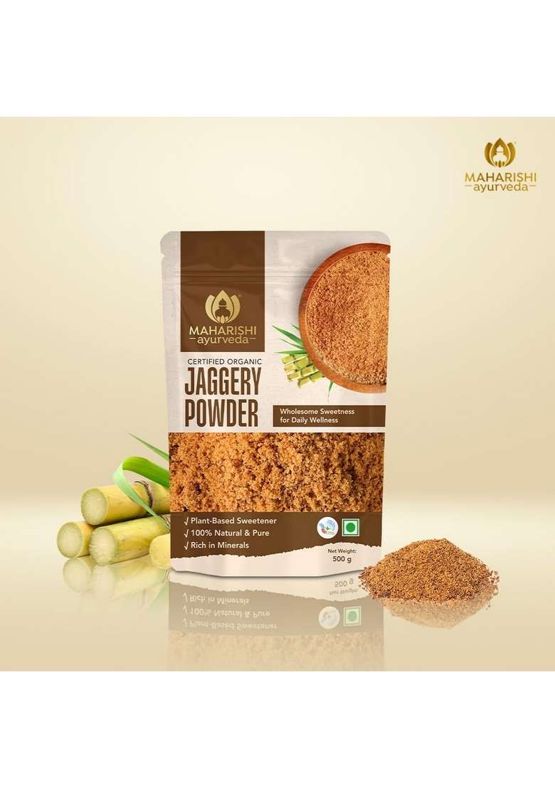 Maharishi Ayurveda Organic Jaggery Powder Net Weight - 500G | 100% Natural And Pure No Added Colours Plant-Based Sweetener Rich In Minerals Pack Of 2 - Indya