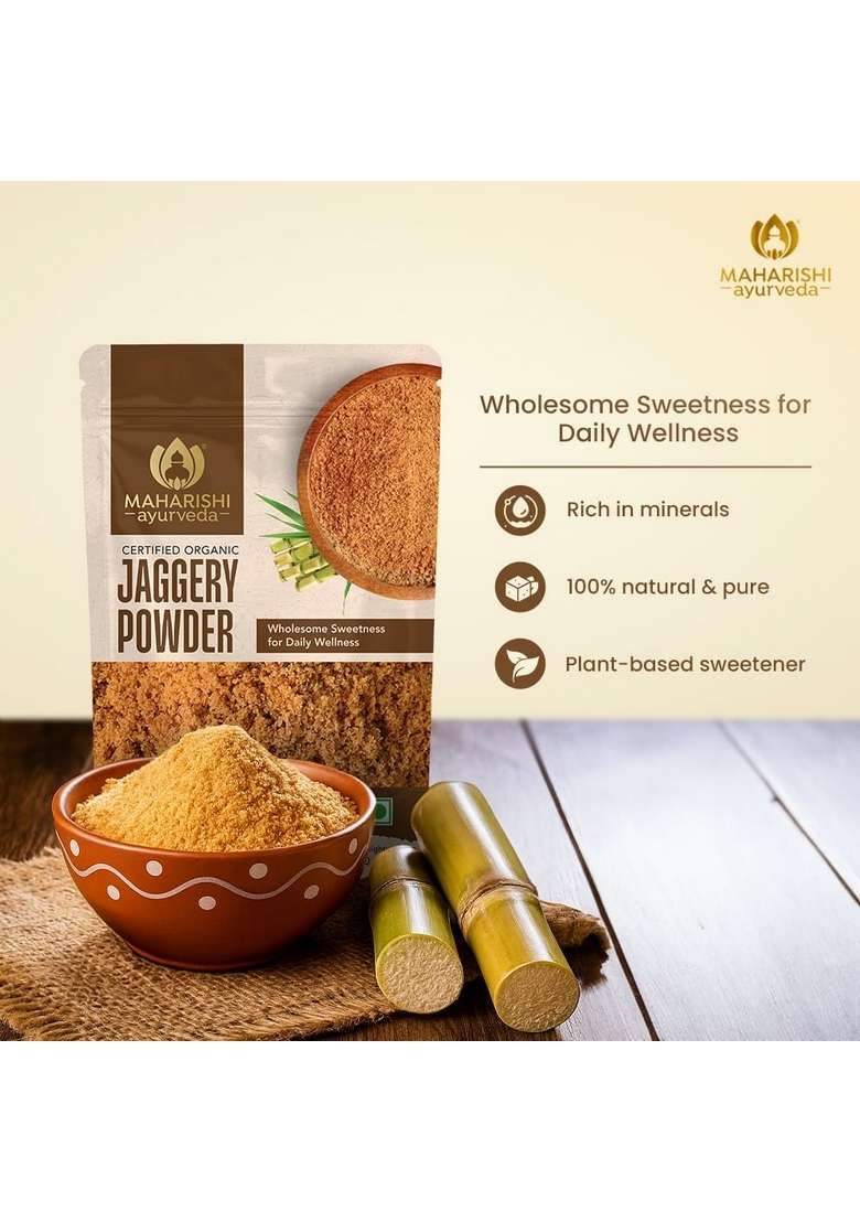 Maharishi Ayurveda Organic Jaggery Powder Net Weight - 500G | 100% Natural And Pure No Added Colours Plant-Based Sweetener Rich In Minerals Pack Of 2 - Indya