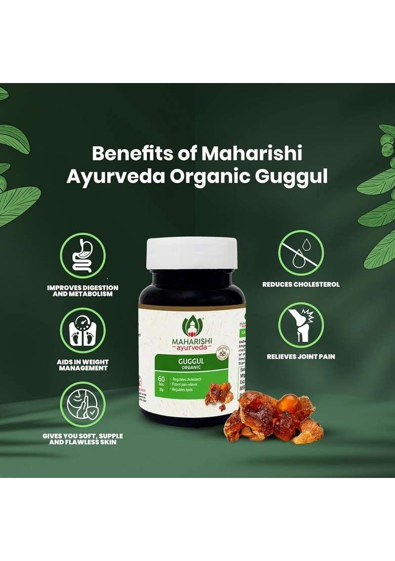 Maharishi Ayurveda Organic Guggulu Tablets | Supports Healthy Cholesterol Levels & Digestion| Joints Detoxification Weight Management Antioxidant - 60 - Indya