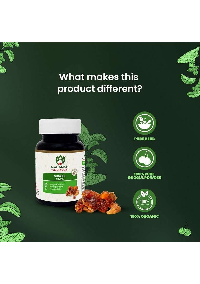 Maharishi Ayurveda Organic Guggulu Tablets | Supports Healthy Cholesterol Levels & Digestion| Joints Detoxification Weight Management Antioxidant - 60 - Indya