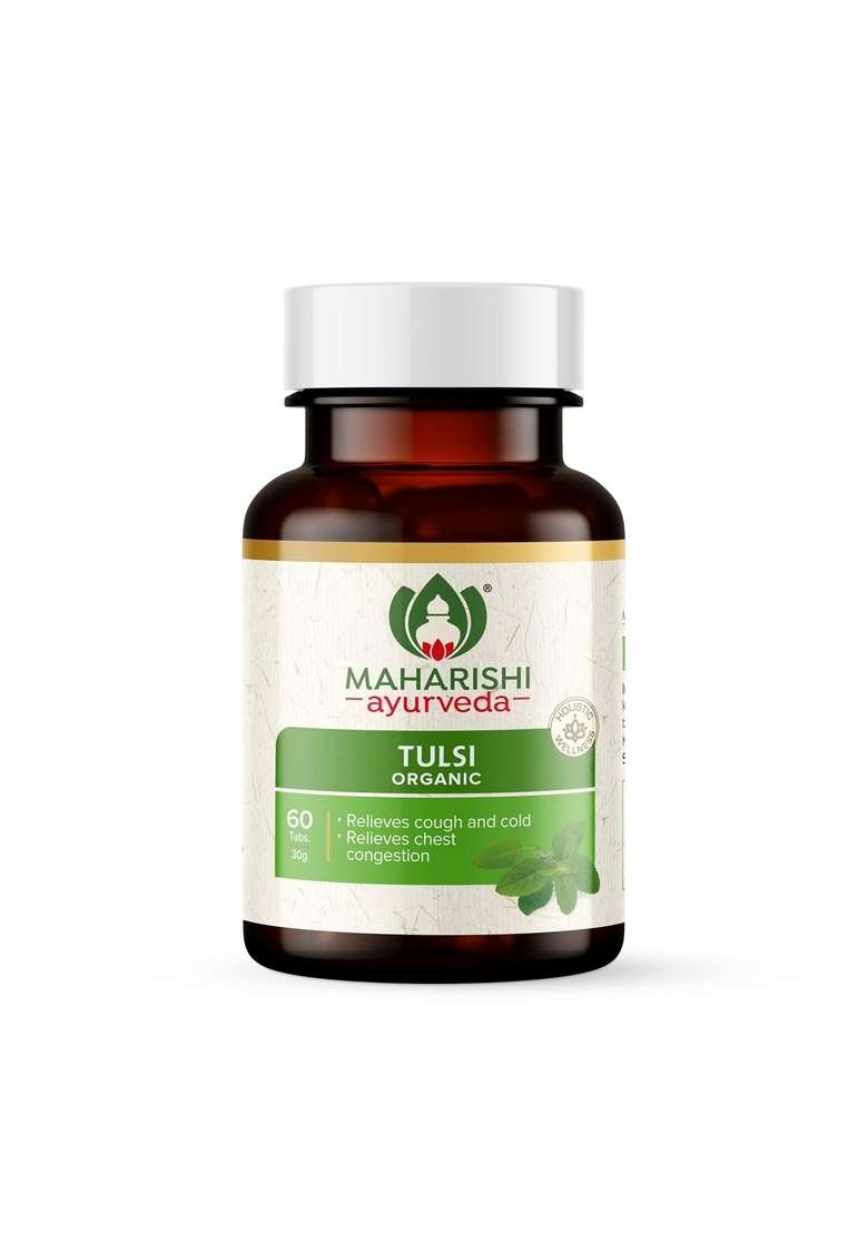 Maharishi Ayurveda Organic Tulsi Tablets | For Respiratory Wellness Holy Basil Provides Relief In Cough & Cold Natural Immunity Booster| 100% 60 Tabs (Pack Of 1) - Indya
