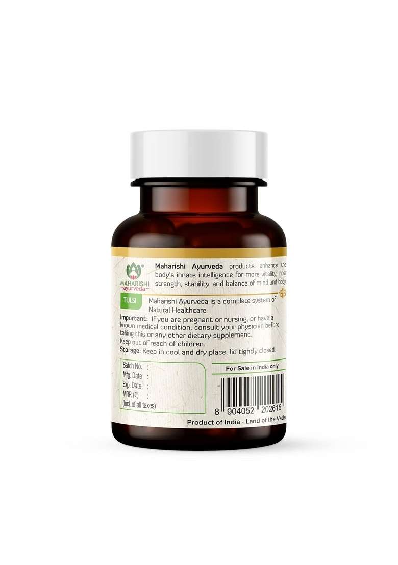 Maharishi Ayurveda Organic Tulsi Tablets | For Respiratory Wellness Holy Basil Provides Relief In Cough & Cold Natural Immunity Booster| 100% 60 Tabs (Pack Of 1) - Indya
