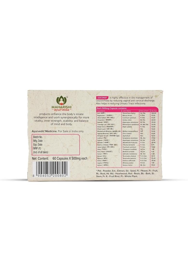 Maharishi Ayurveda Leucomap Leucorrhea Capsules| For White Discharge | Helps With Uti And Yeast Infection Reduces Itching, Burning, Odour Balances Ph Nagkeshar, Satavar, Imli, Jeera Safed (60 Tablets Pack Of 1)