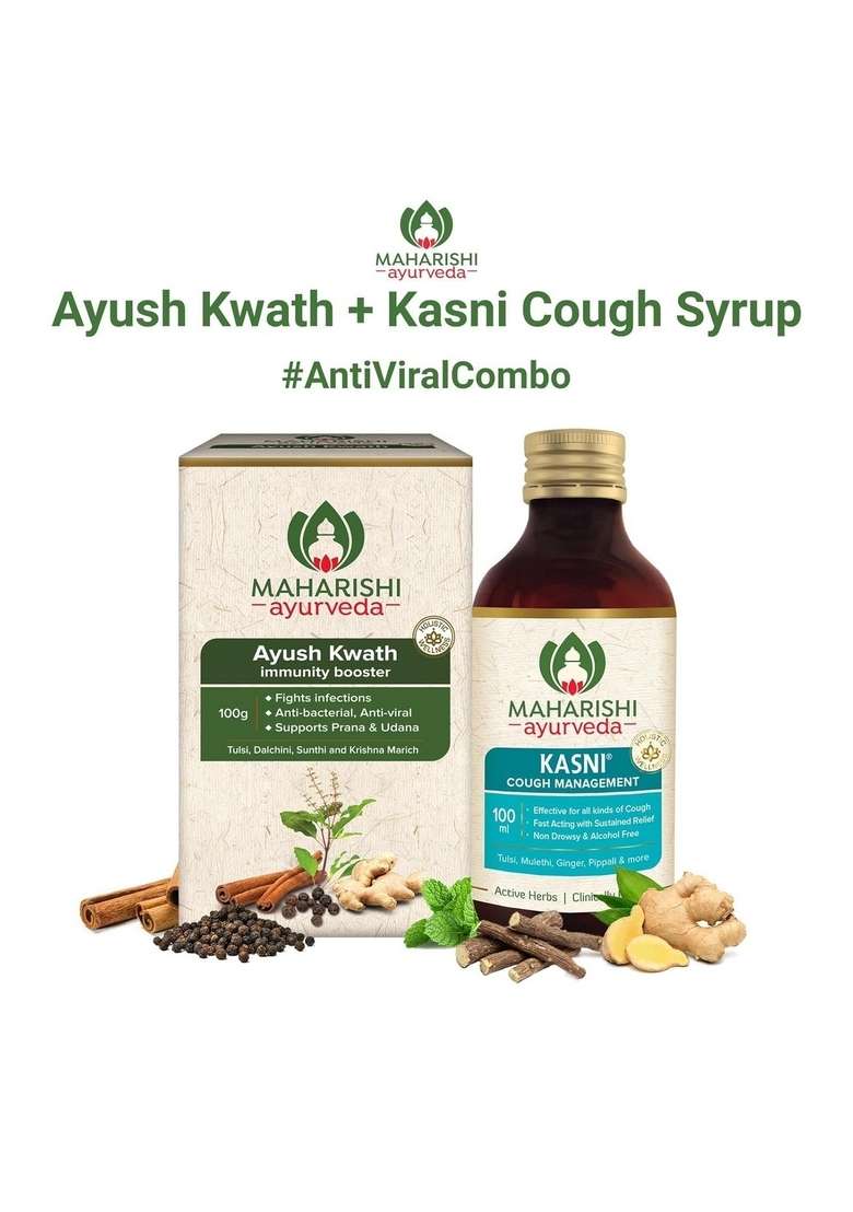 Maharishi Ayurveda Ayush Kwath Powder And Cough Syrup | Kadha Immunity Booster, Ayurvedic Recipe With Goodness Of Tulsi, Kali Mirch, Sunthi Dalchini (Syrup 100Ml + 100G) - Indya