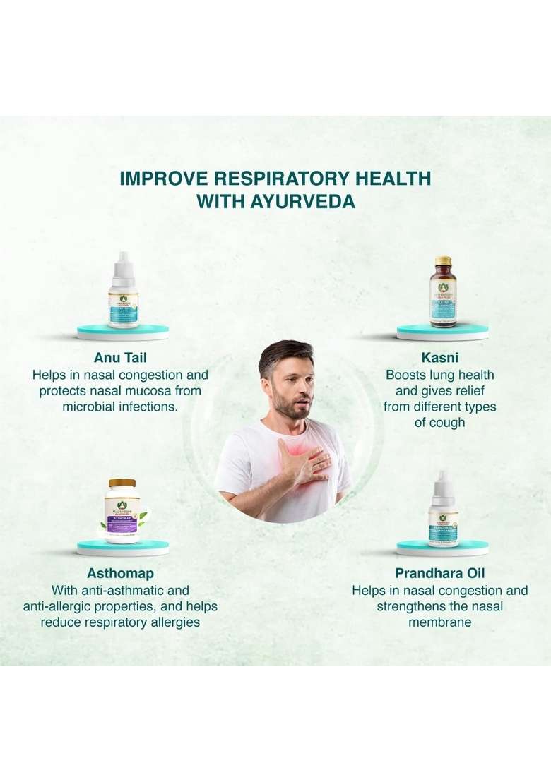 Maharishi Ayurveda Respiratory Relief Therapy | Ayurvedic Medicine For Related Issues Natural Kasni, Asthomap, Prandhara, Anu Tail Combo Includes Asthomap (60 Tab), Prandhara (3Ml), Taila (10Ml) & Kasni (100Ml) Remedy Cough Cold Immunity - Indya