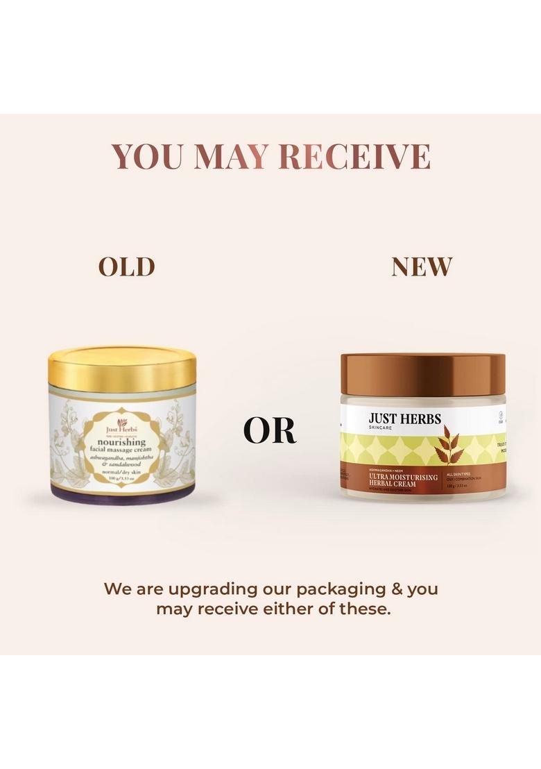 Just Herbs Ayurvedic Herbal Nourishing Face Moisturizing Massage Cream For Dull & Dry Skin