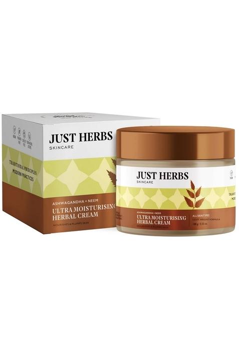 Just Herbs Ayurvedic Herbal Nourishing Face Moisturizing Massage Cream For Dull & Dry Skin - Parabens, Sls Free 100 Gm
