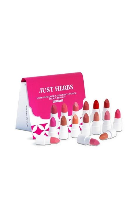Just Herbs Ayurvedic Creamy Matte Micro Mini Lipstick Kit Lip Hydrating & Moisturizing, Lipsticks For Women Suitable All Indian Tones (Pack Of 16)