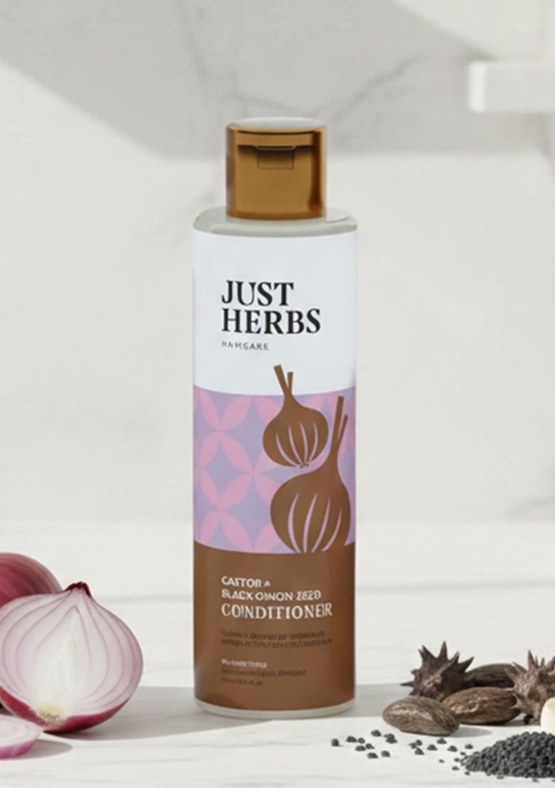 Just Herbs Castor Conditioner With Onion Black Seed Oil & Bhringraj For Hair Growth, Fall Control Colour Treated