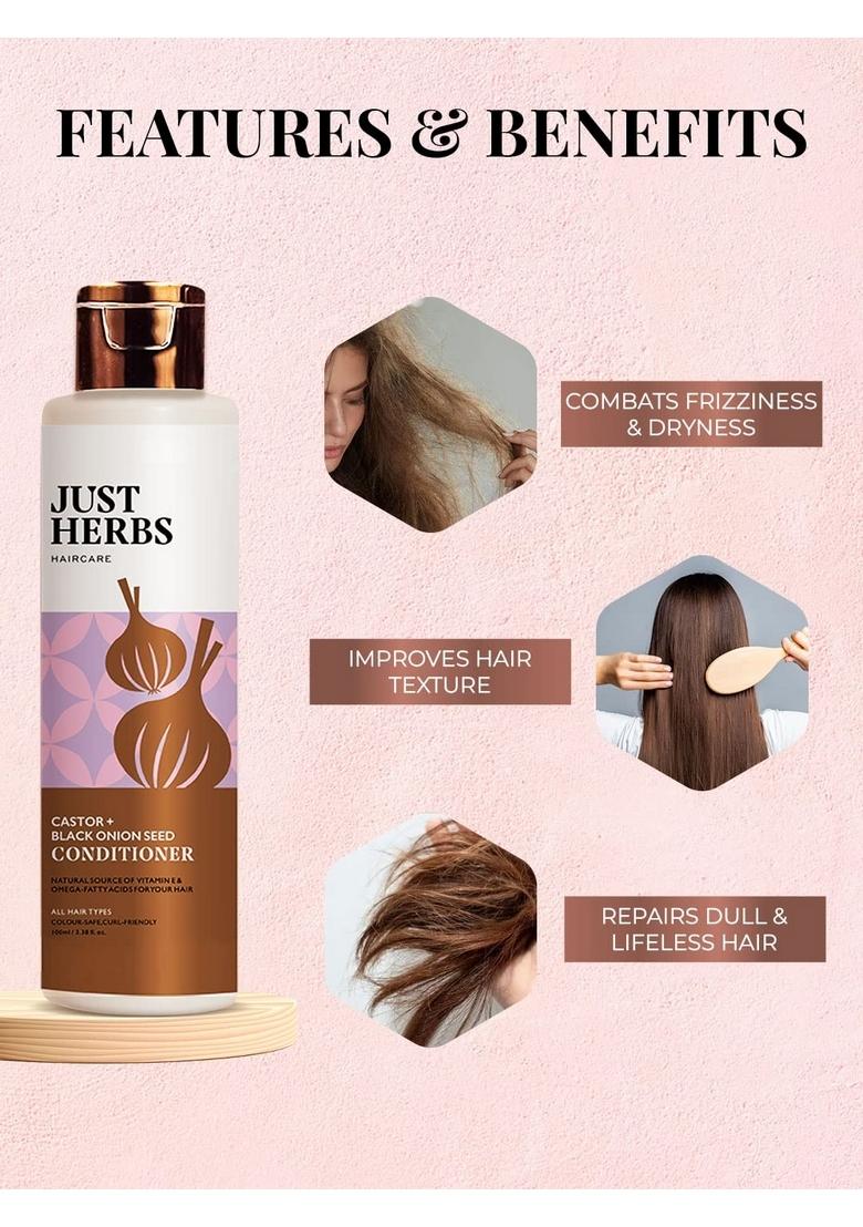 Just Herbs Castor Conditioner With Onion Black Seed Oil & Bhringraj For Hair Growth, Fall Control Colour Treated