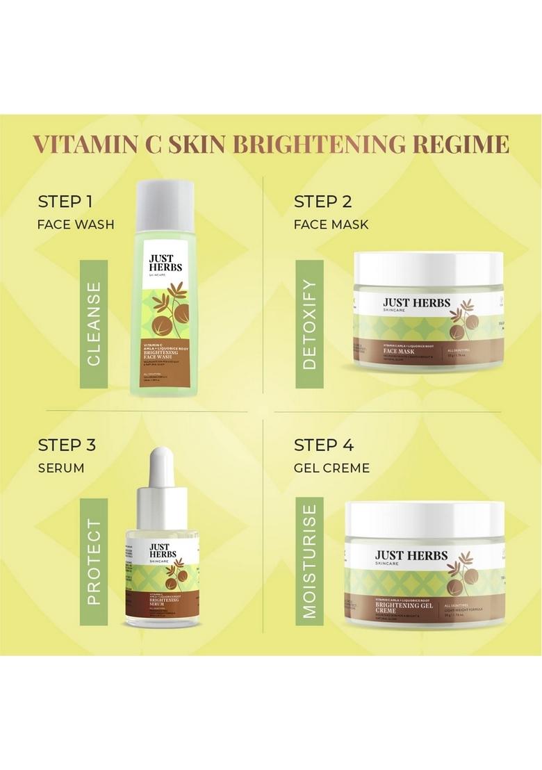 Just Herbs Brightening Face Wash With Vitamin C Amla & Liquorice Root For Men Women | Hydrates Skin, Reduces Hyperpigmentation Maintains Ph Level Suits All Skin Types- 50 Gm