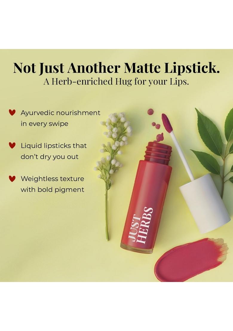 Just Herbs Herb Enriched Matte Liquid Lipstick | Set Of 4 Ayurvedic For Women Hydrating & Lightweight Long Lasting (Deeps And Reds)