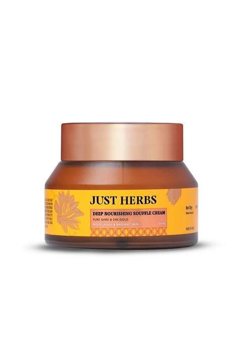 Just Herbs 24K Gold With Pure Ghee Souffle Day Cream For Deep Nourish Moisturising Anti Ageing | Improve Skin Elasticity Reduce Dullness Non Sticky All Types Moisturiser Women 50Ml