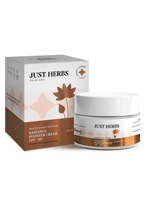 Just Herbs Saffron + White Lotus Radiance Booster Cream With Spf 30+ For Brighter Complexion | Men & Women- 50G
