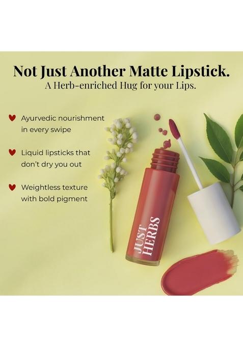 Just Herbs Herb Enriched Matte Liquid Lipstick | Set Of 5 For Women Brights & Pinks Shade Hydrating Lightweight Ashwagandha Brahmi